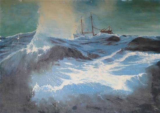 A Mackie, oil on canvas, Trawler Celia on the high seas, signed, 81 x 111cm unframed.